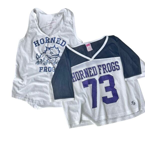 NCAA TCU Cropped Mesh Jersey and Horned Frog Racer aback Tank Shirt Bundle Sz M - Picture 1 of 12